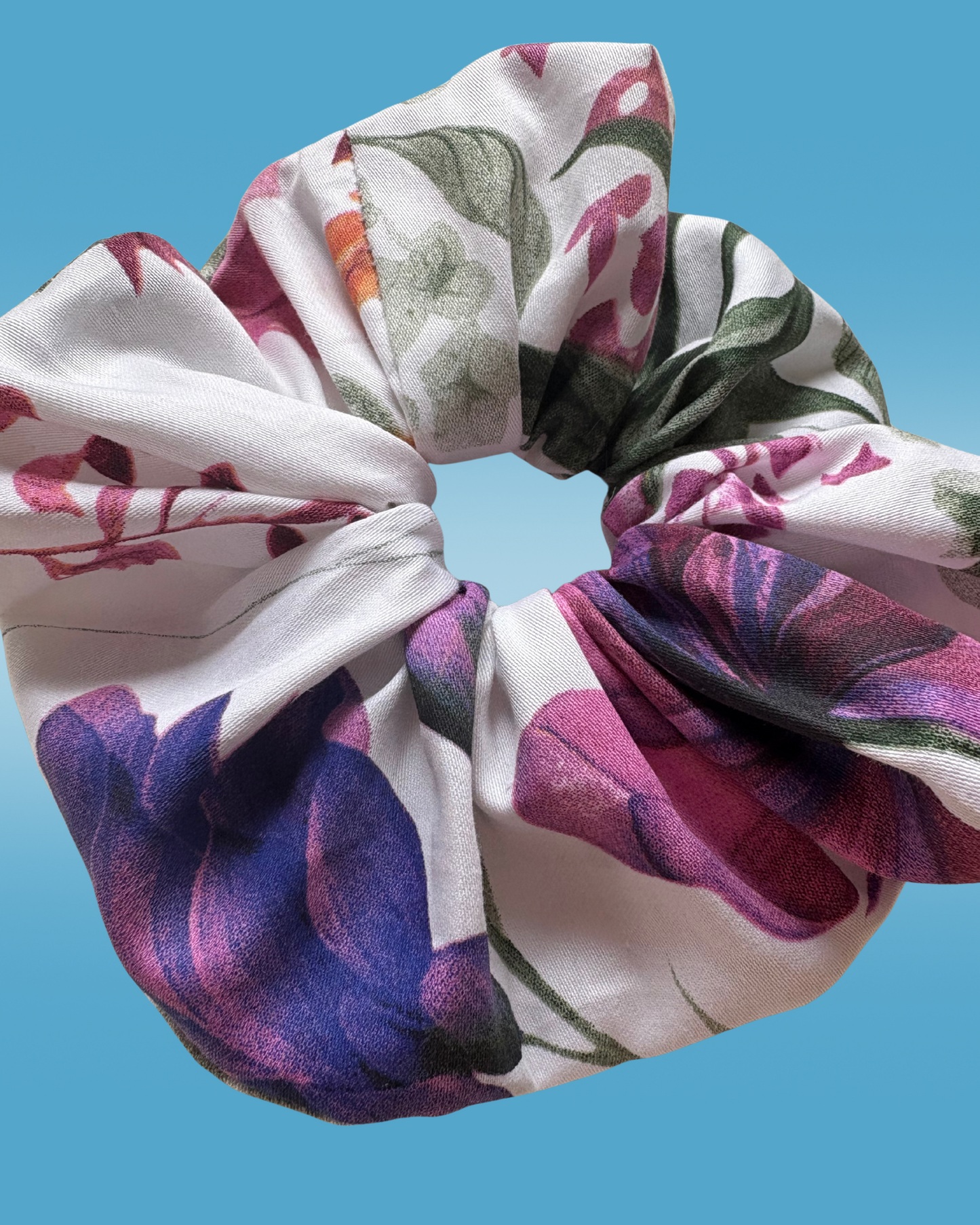 Extra Large Floral Scrunchie – Handmade Cotton Satin Oversized Hair Tie