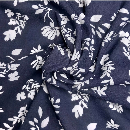 Navy with White Flower Infinity Scarf 100% Viscose