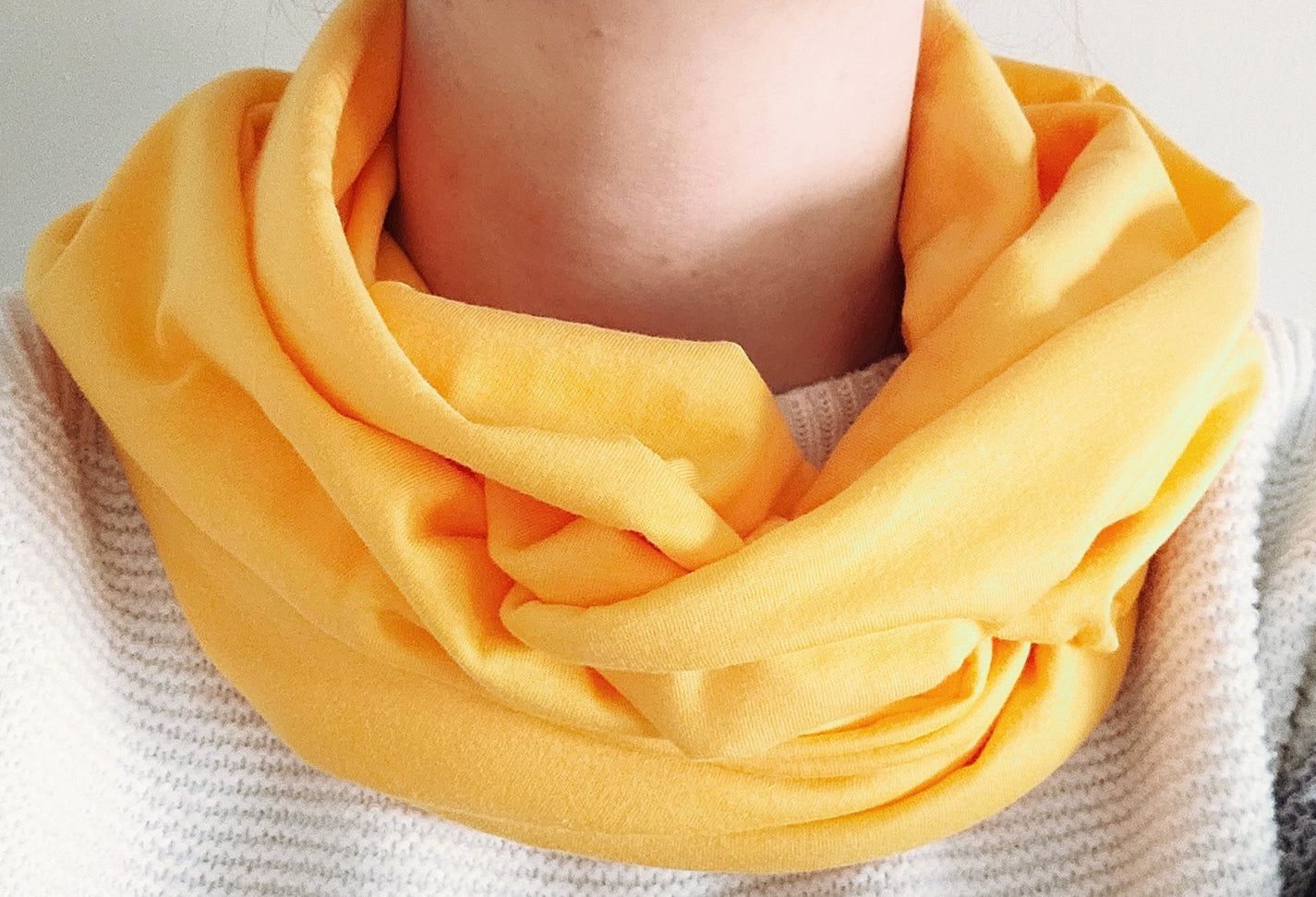Sunflower Yellow Plain 100% Knitted Cotton Infinity Scarf