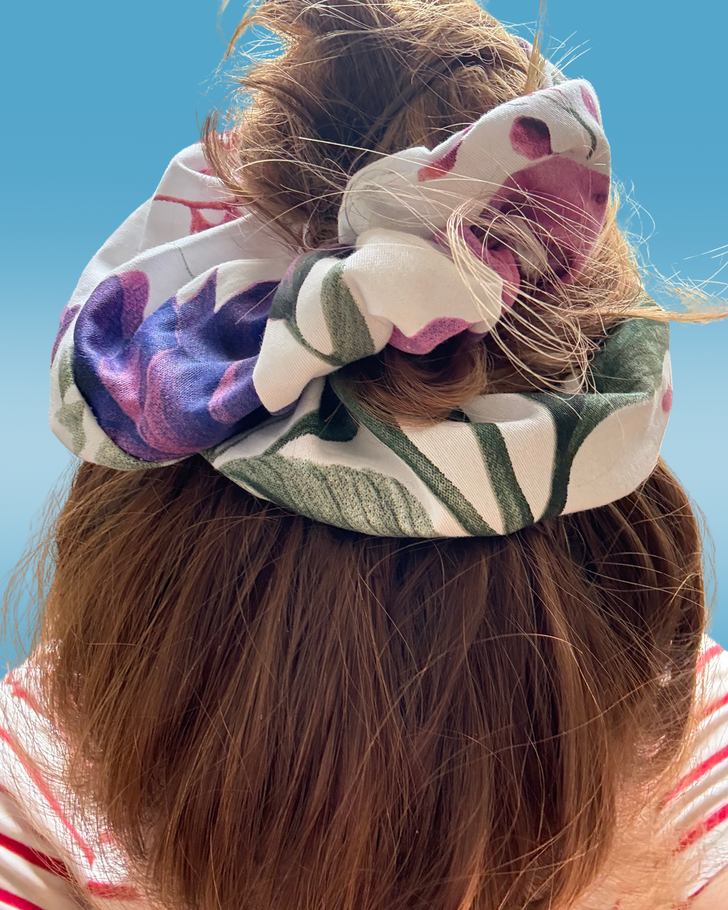 Extra Large Floral Scrunchie – Handmade Cotton Satin Oversized Hair Tie