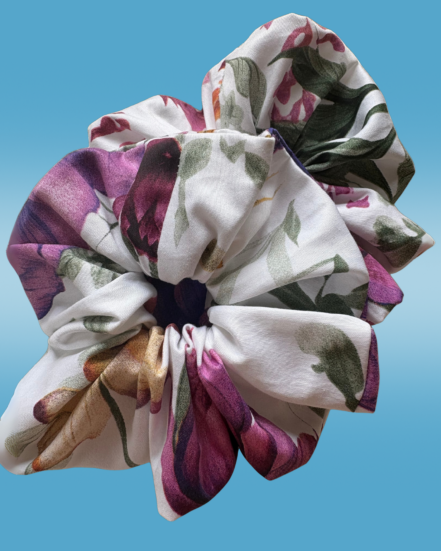 Extra Large Floral Scrunchie – Handmade Cotton Satin Oversized Hair Tie