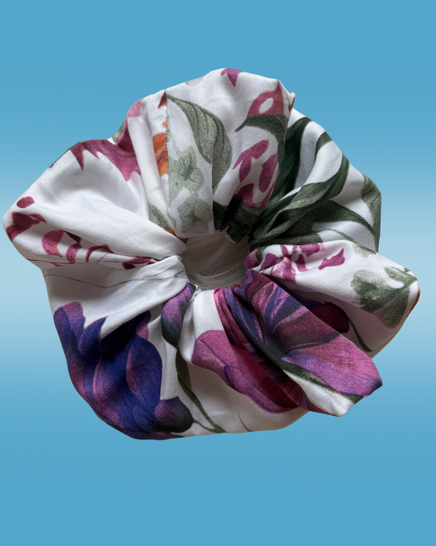 Extra Large Floral Scrunchie – Handmade Cotton Satin Oversized Hair Tie