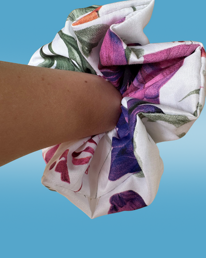 Extra Large Floral Scrunchie – Handmade Cotton Satin Oversized Hair Tie