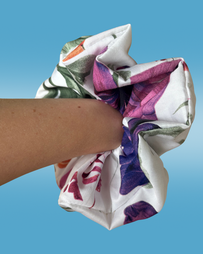 Extra Large Floral Scrunchie – Handmade Cotton Satin Oversized Hair Tie