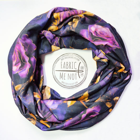 Purple Roses Premium Print 100% Knitted Cotton Infinity Scarf