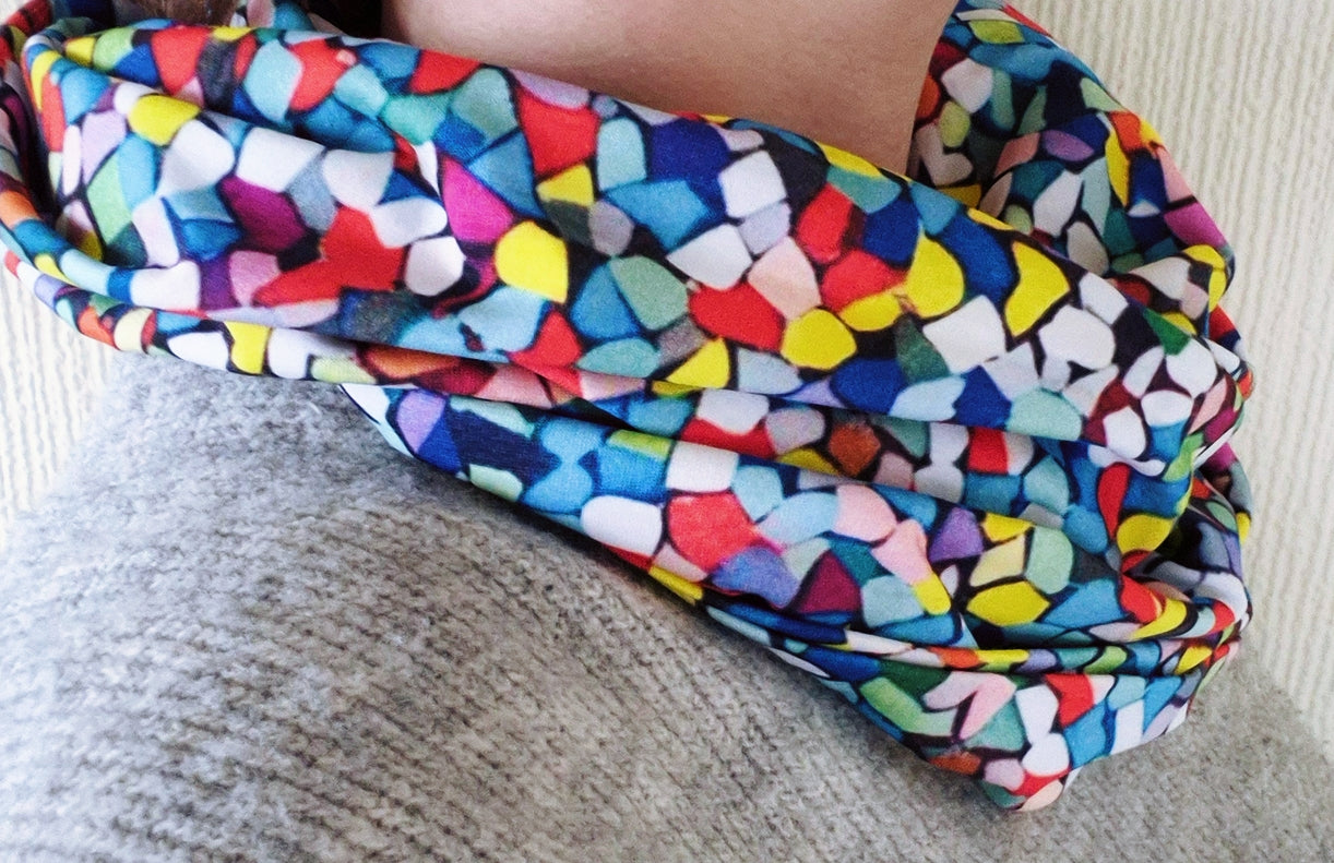 Colourful Mosaic Premium Print 100% Knitted Cotton Infinity Scarf