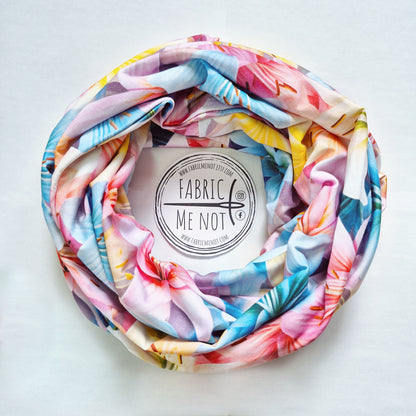 Pastel Lillies Premium Print 100% Knitted Cotton Infinity Scarf