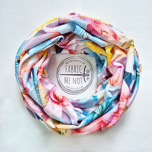 Pastel Lillies Premium Print 100% Knitted Cotton Infinity Scarf
