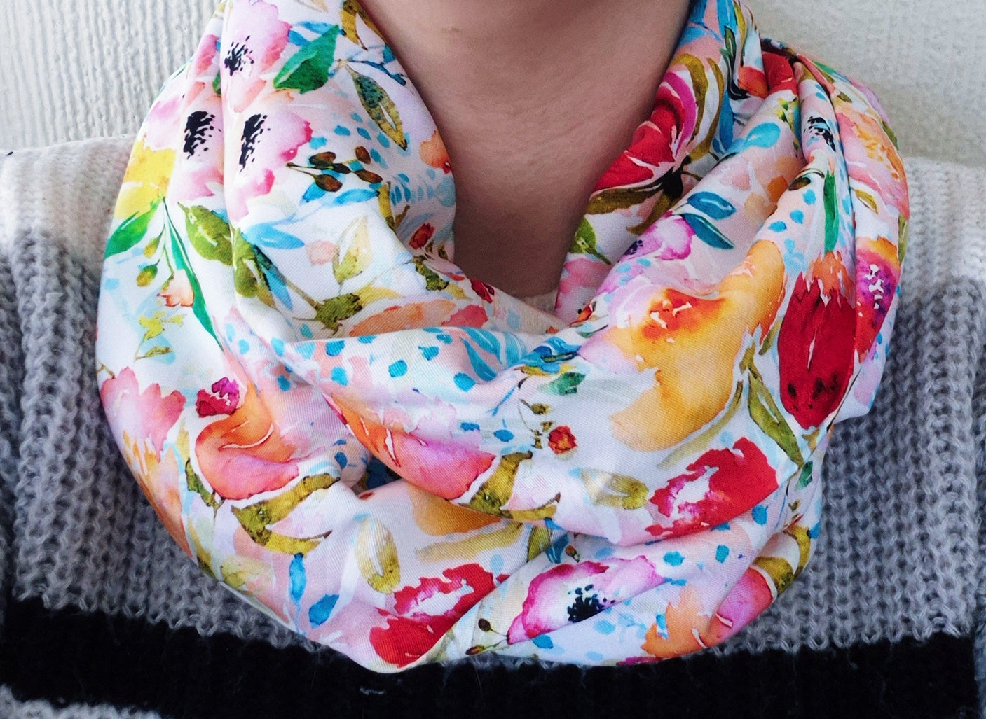 Summer Flower Colourful Infinity Scarf 100% Viscose