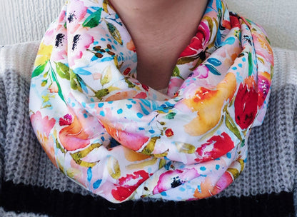 Summer Flower Colourful Infinity Scarf 100% Viscose