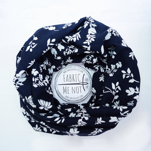 Navy with White Flower Infinity Scarf 100% Viscose