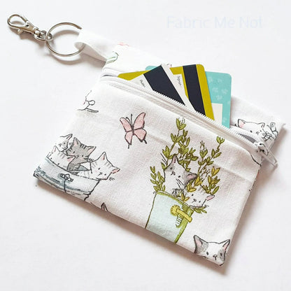 Small Zip Pouch with Lobster Keyring. 100% Cotton. Size 4" x 4.5" Pet Design Collection
