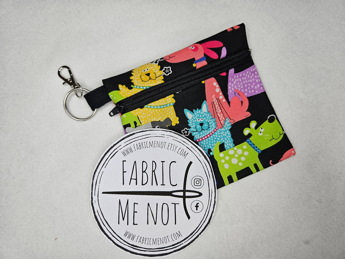 Small Zip Pouch with Lobster Keyring. 100% Cotton. Size 4" x 4.5" Pet Design Collection