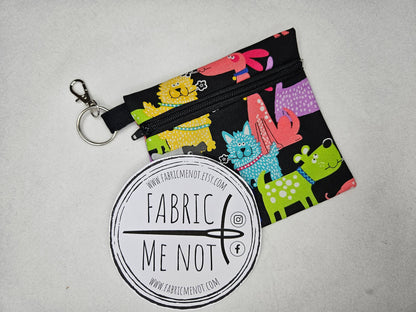 Small Zip Pouch with Lobster Keyring. 100% Cotton. Size 4" x 4.5" Pet Design Collection