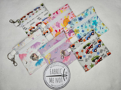 Small Zip Pouch with Lobster Keyring. 100% Cotton Size 4" x 4.5" Kids Collection