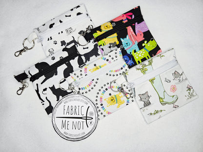 Small Zip Pouch with Lobster Keyring. 100% Cotton. Size 4" x 4.5" Pet Design Collection