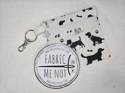 Small Zip Pouch with Lobster Keyring. 100% Cotton. Size 4" x 4.5" Pet Design Collection
