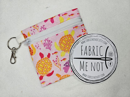 Small Zip Pouch with Lobster Keyring. 100% Cotton Size 4" x 4.5" Kids Collection