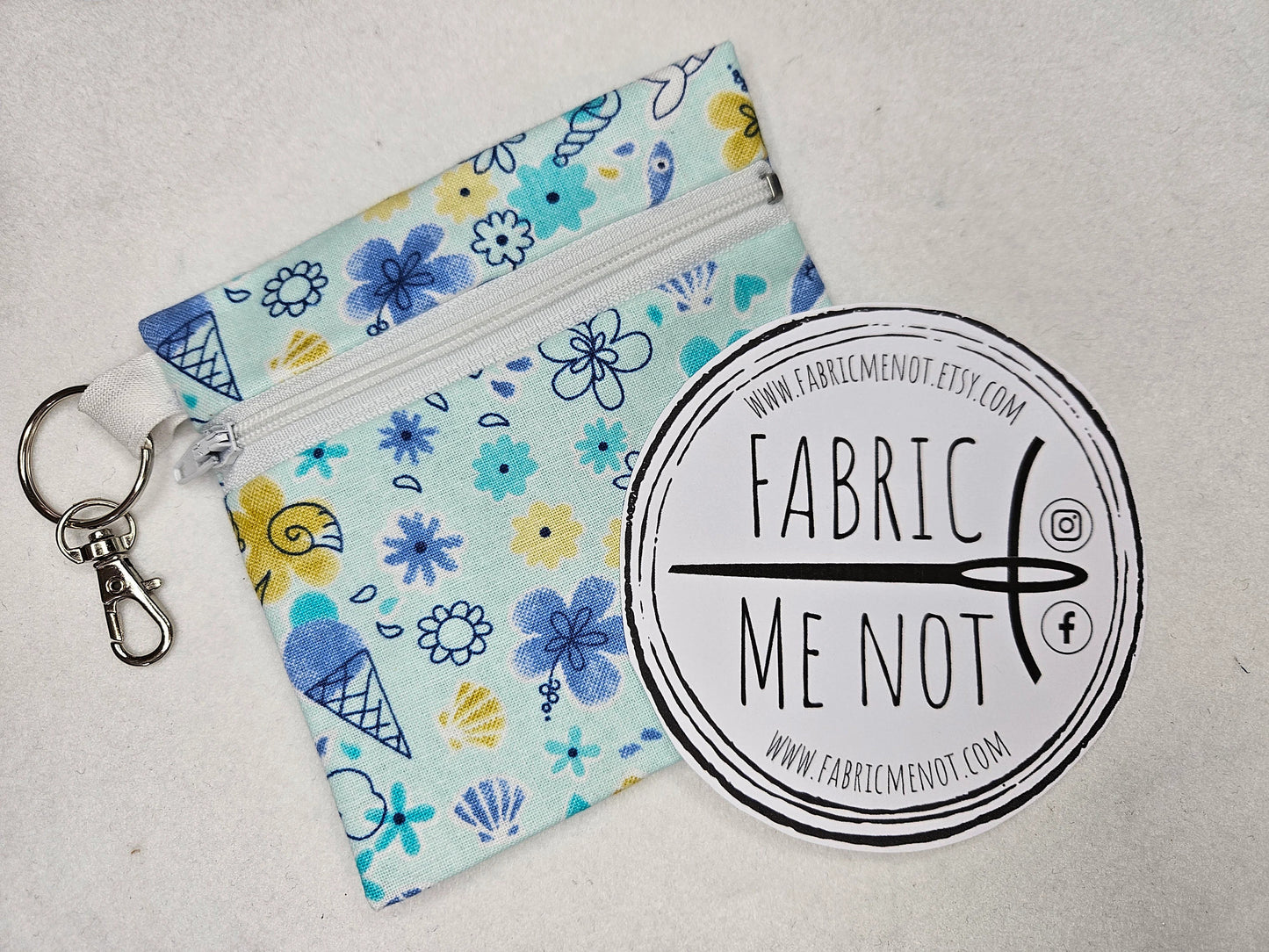 Small Zip Pouch with Lobster Keyring. 100% Cotton Size 4" x 4.5" Kids Collection