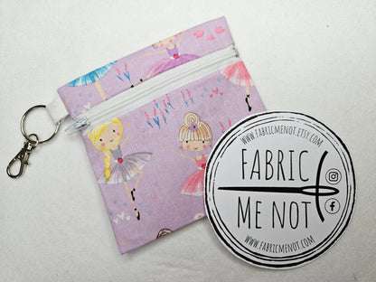 Small Zip Pouch with Lobster Keyring. 100% Cotton Size 4" x 4.5" Kids Collection