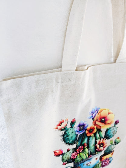 Cactus Tote Bag Natural Cotton Size 38cm x 40cm