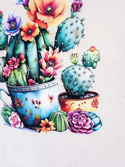 Cactus Tote Bag Natural Cotton Size 38cm x 40cm