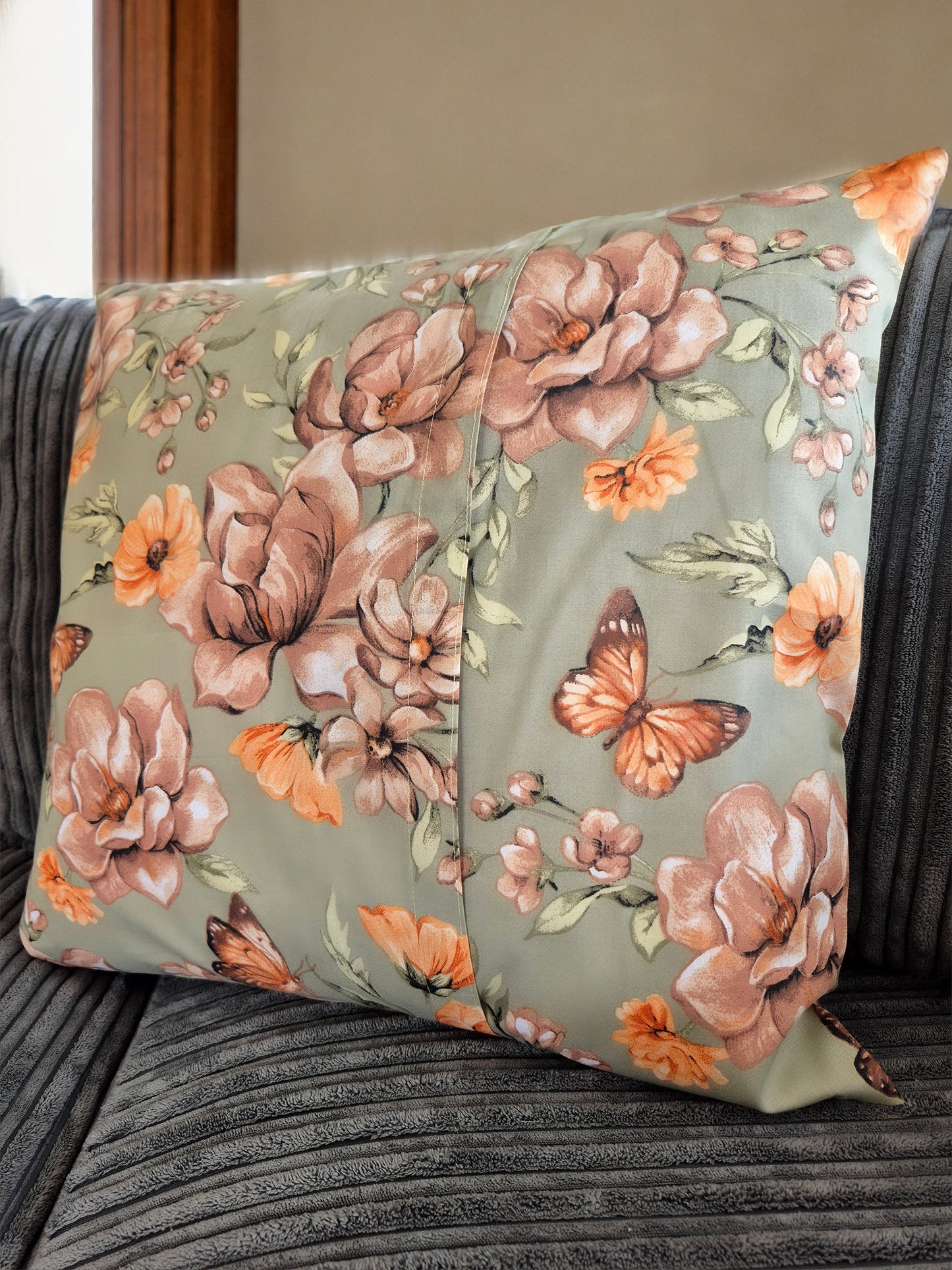 Flower Pattern on Sage Background